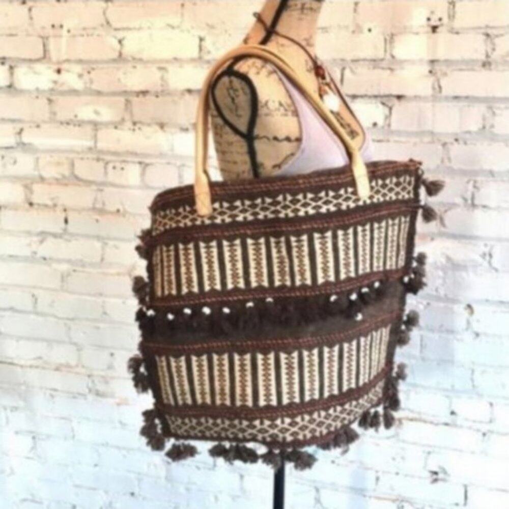 BOHO UNIQUE Tote Antique Afghan piece converted
